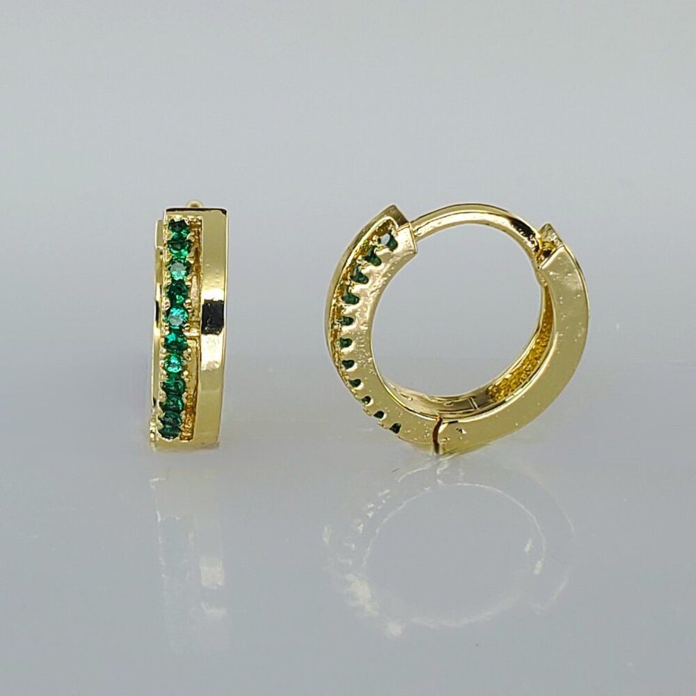 Mens 14K Gold Small 2ct Green Emerald Round Earrings Guys 2 ct 14 Karat Jewelry